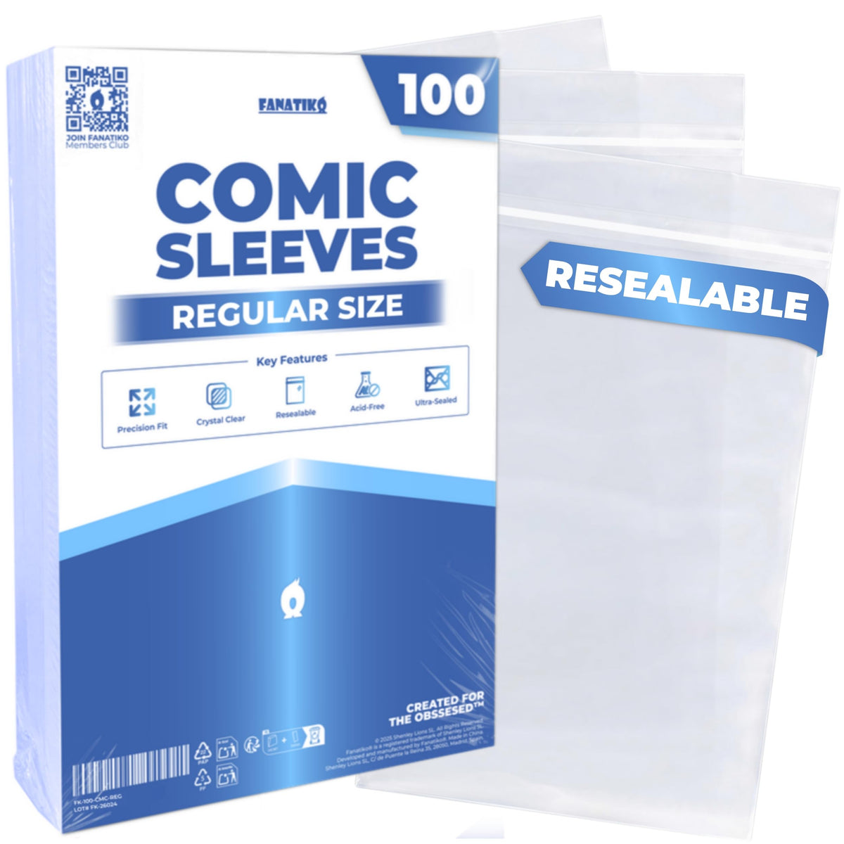 Acid-free comic bags in Regular size (184 x 268 mm) with adhesive closure