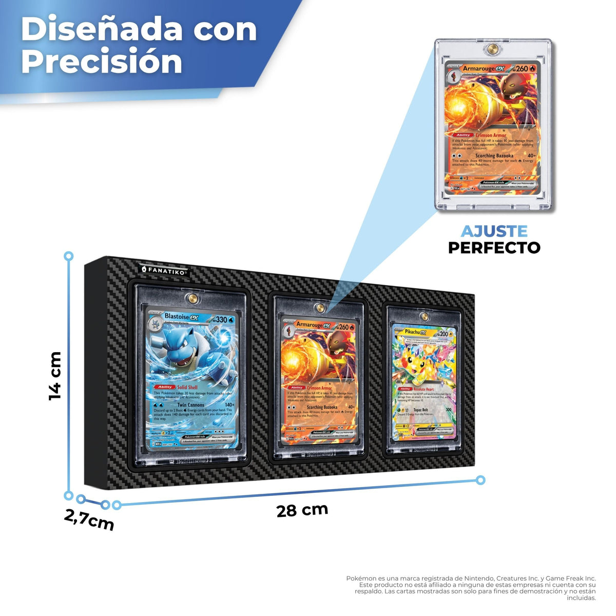 Medidas del expositor para 3 cartas en fundas magnéticas