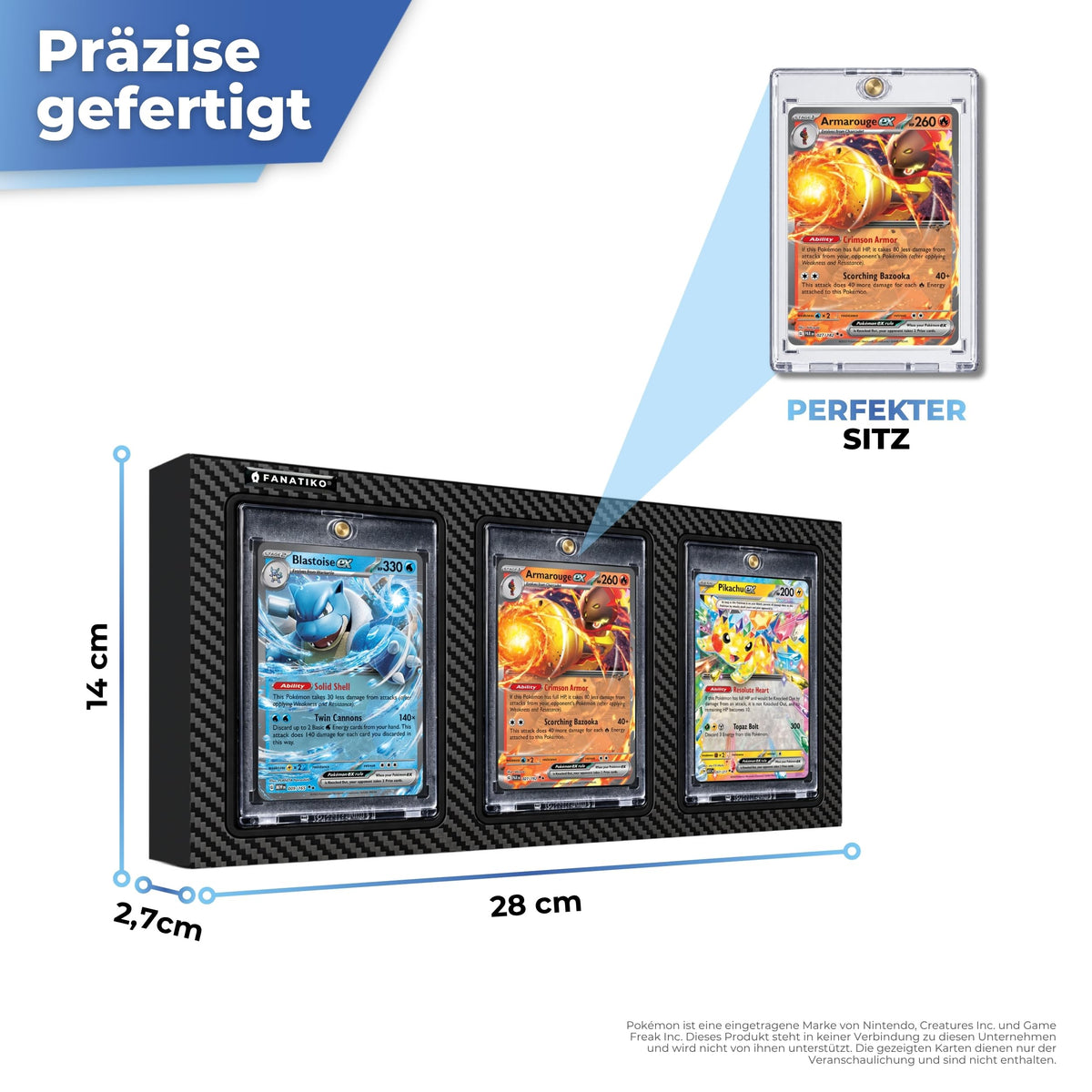 Maße des Displays für 3 Karten in Magnethüllen
