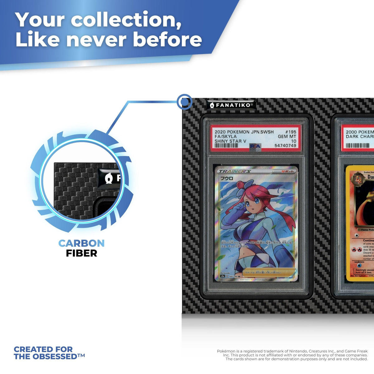 Carbon fibre finish on the Fanatiko graded card display