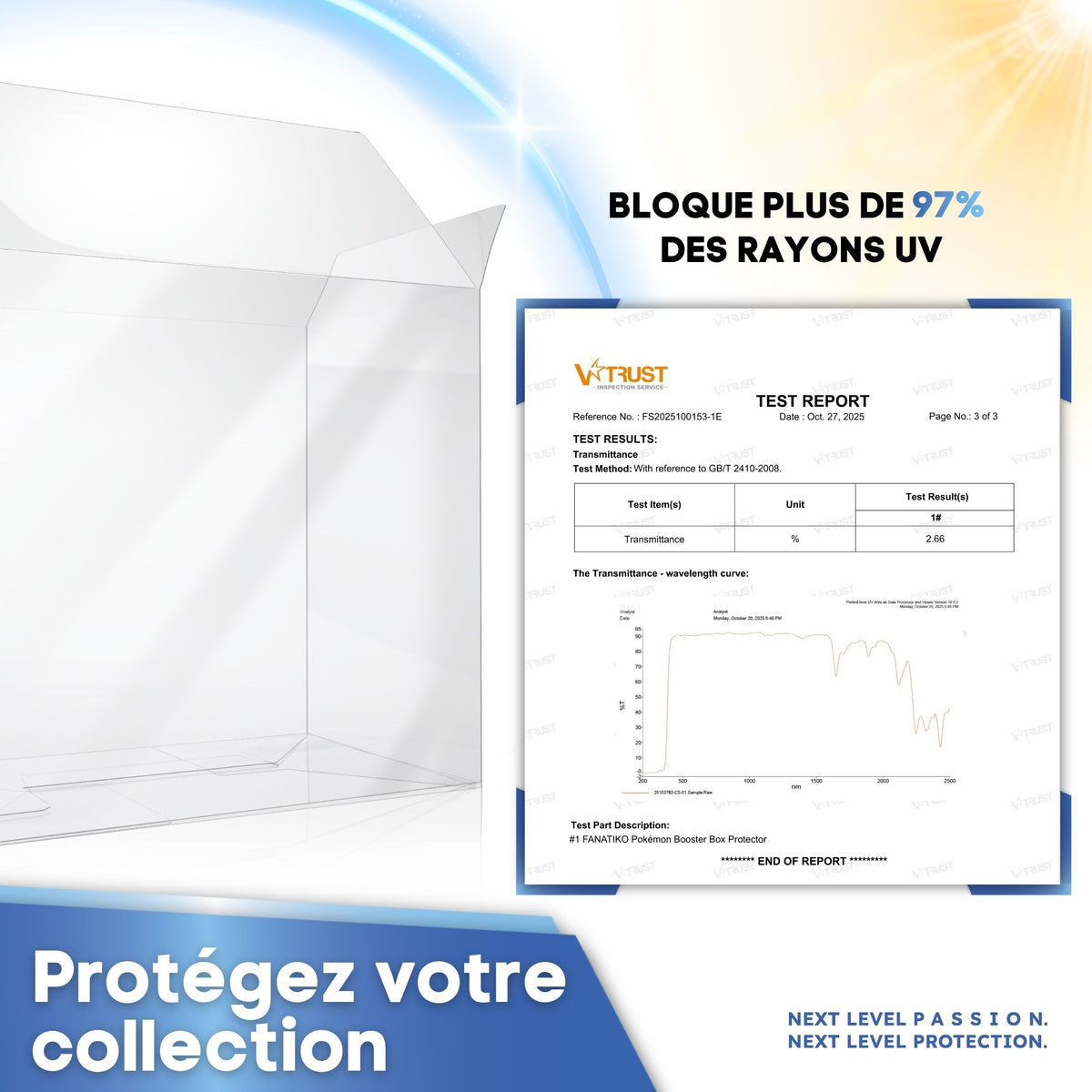 Protection Booster Box bloquant plus de 97 % des UV, rapport de laboratoire