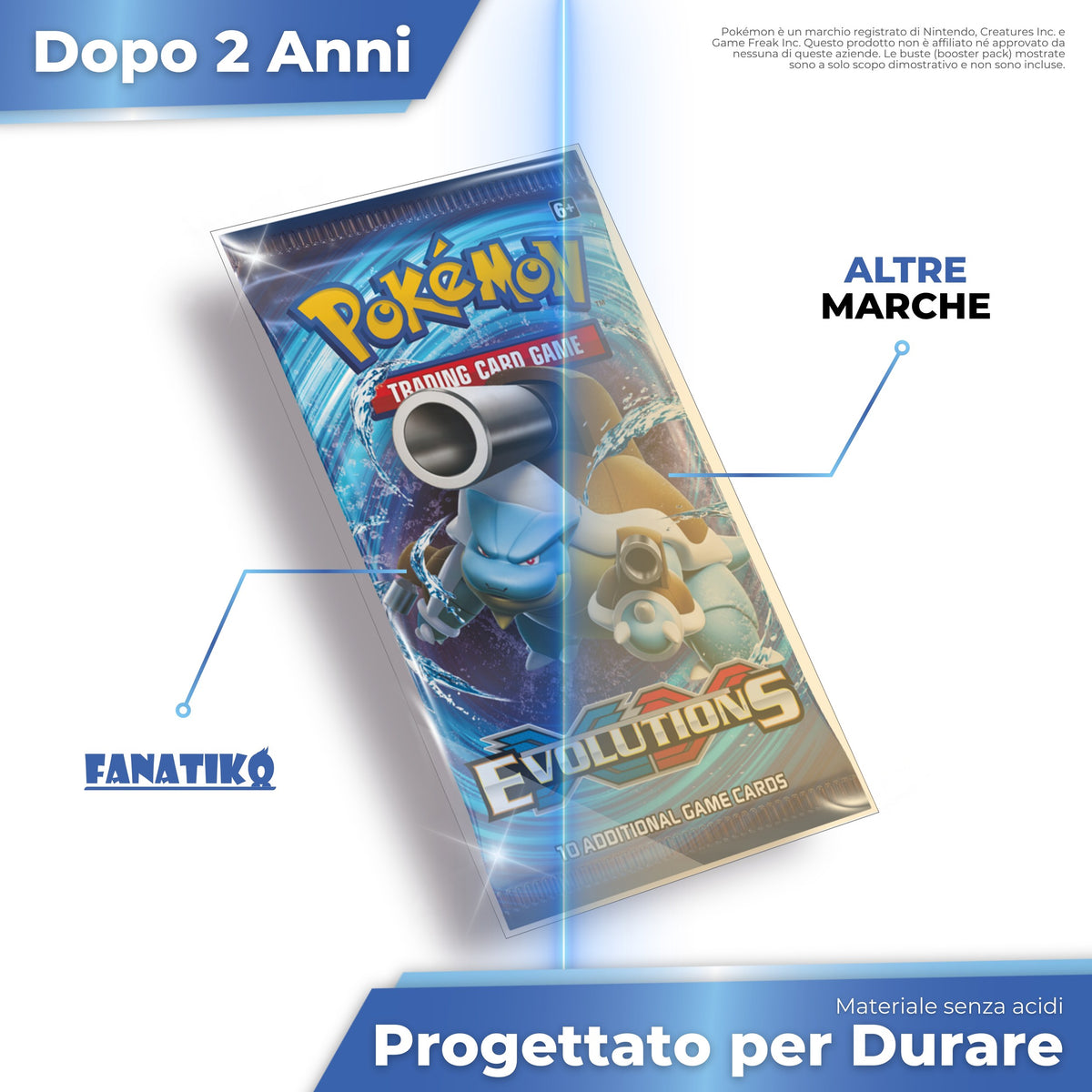 Bustina Fanatiko senza acidi, trasparente dopo 2 anni rispetto a un'altra marca