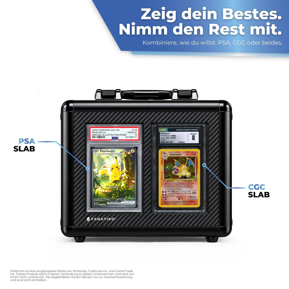 Koffer für gegradete Karten mit sichtbaren PSA und CGC Slabs