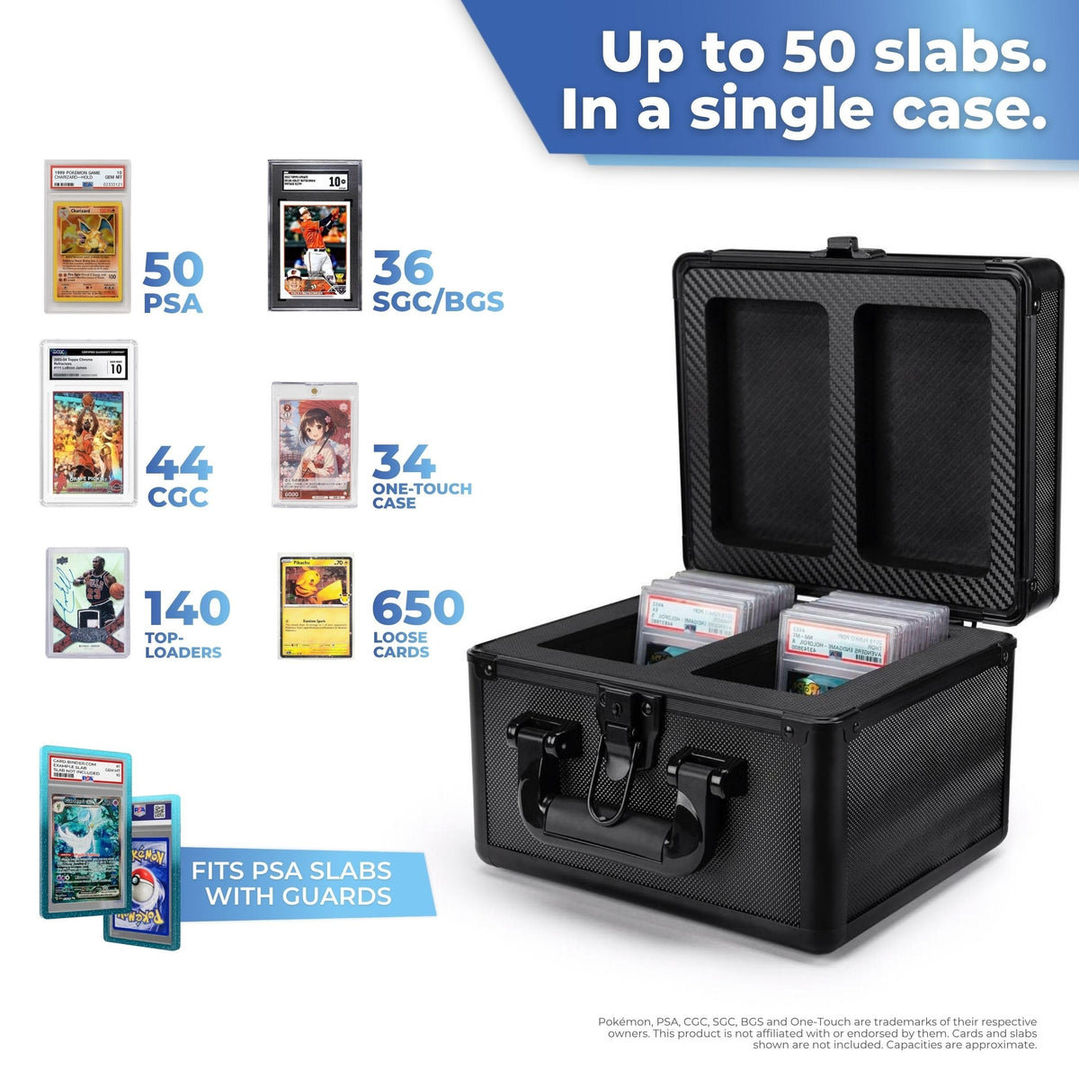 Card case capacity: up to 50 PSA slabs