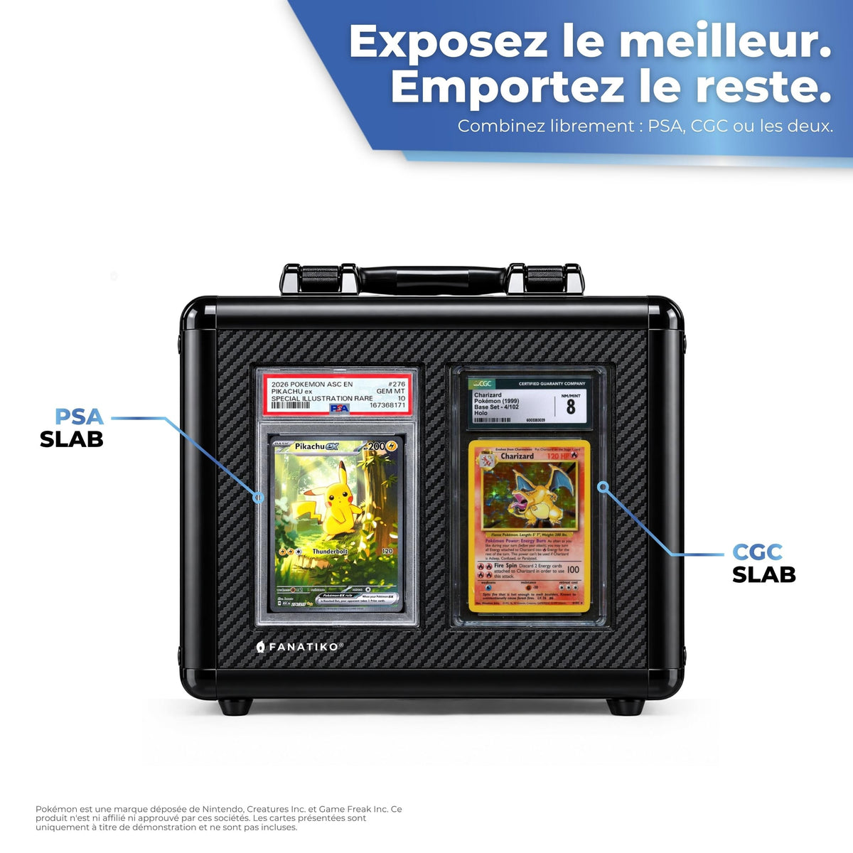 Mallette pour cartes gradées avec slabs PSA et CGC en vitrine