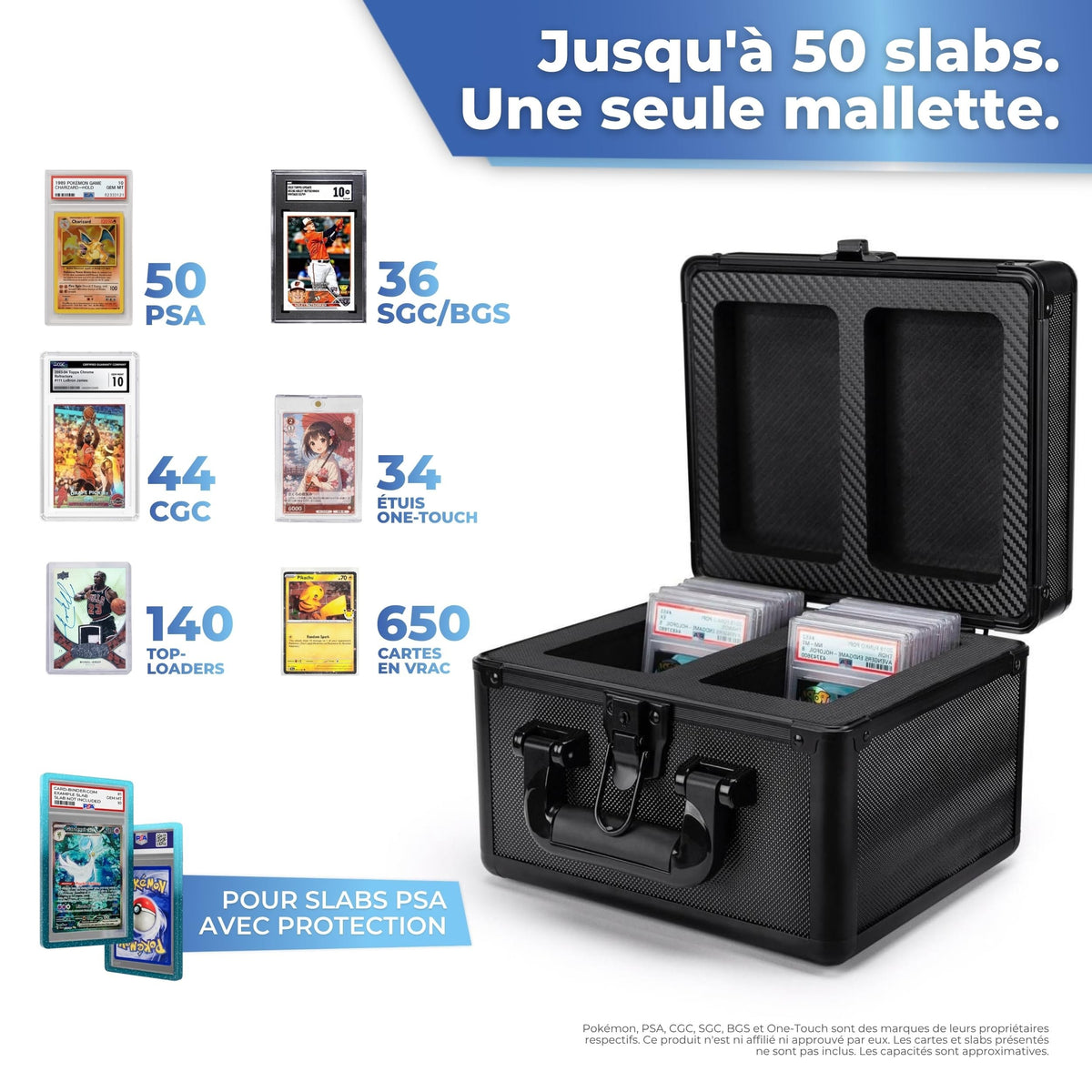 Capacité de la mallette : jusqu'à 50 slabs PSA
