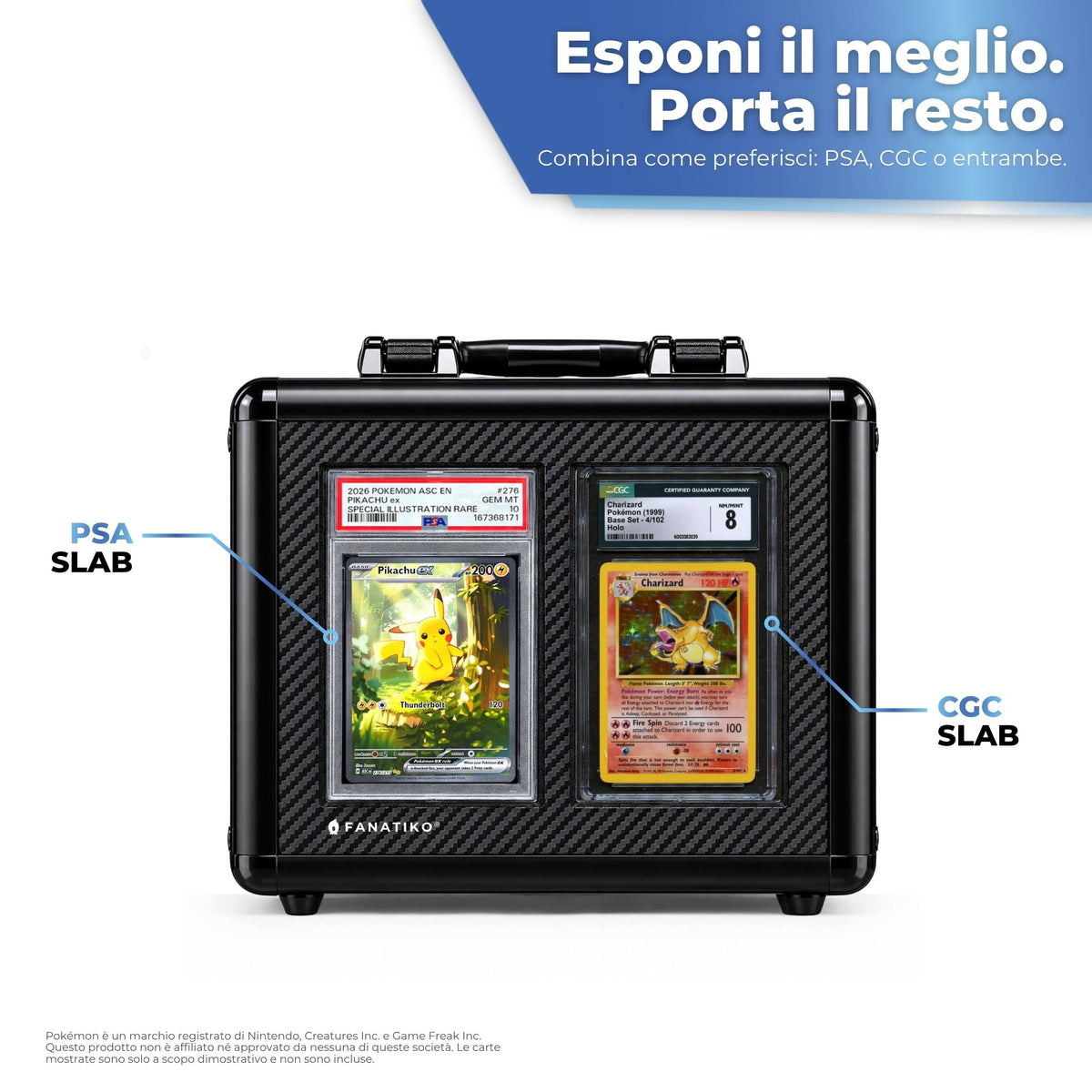 Valigetta per carte gradate con slab PSA e CGC in vista