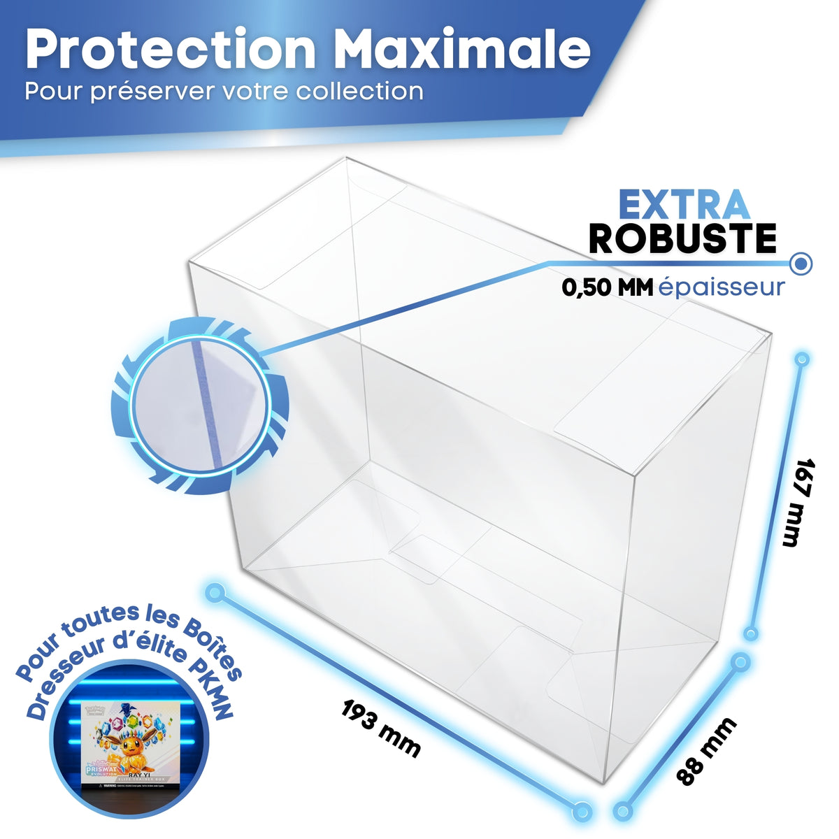 Protection ETB Pokémon GOLD SERIES : intérieur 193 x 88 x 167 mm, 0,50 mm d'épaisseur