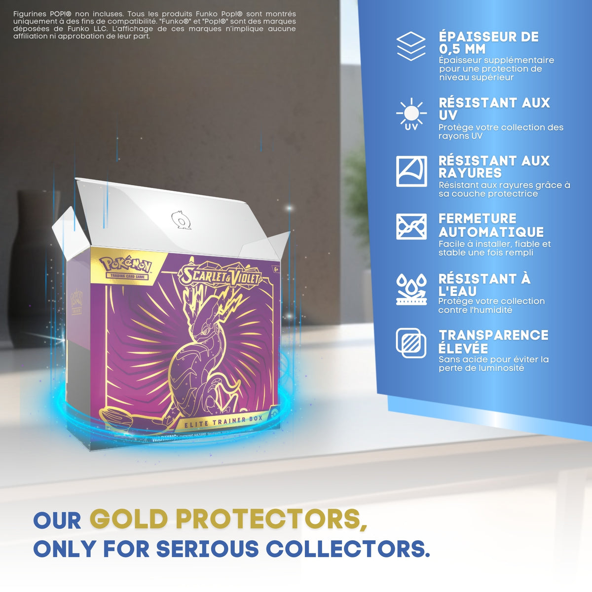 Points forts de la protection GOLD : 0,5 mm, UV, anti-rayures, verrouillage, eau, transparence