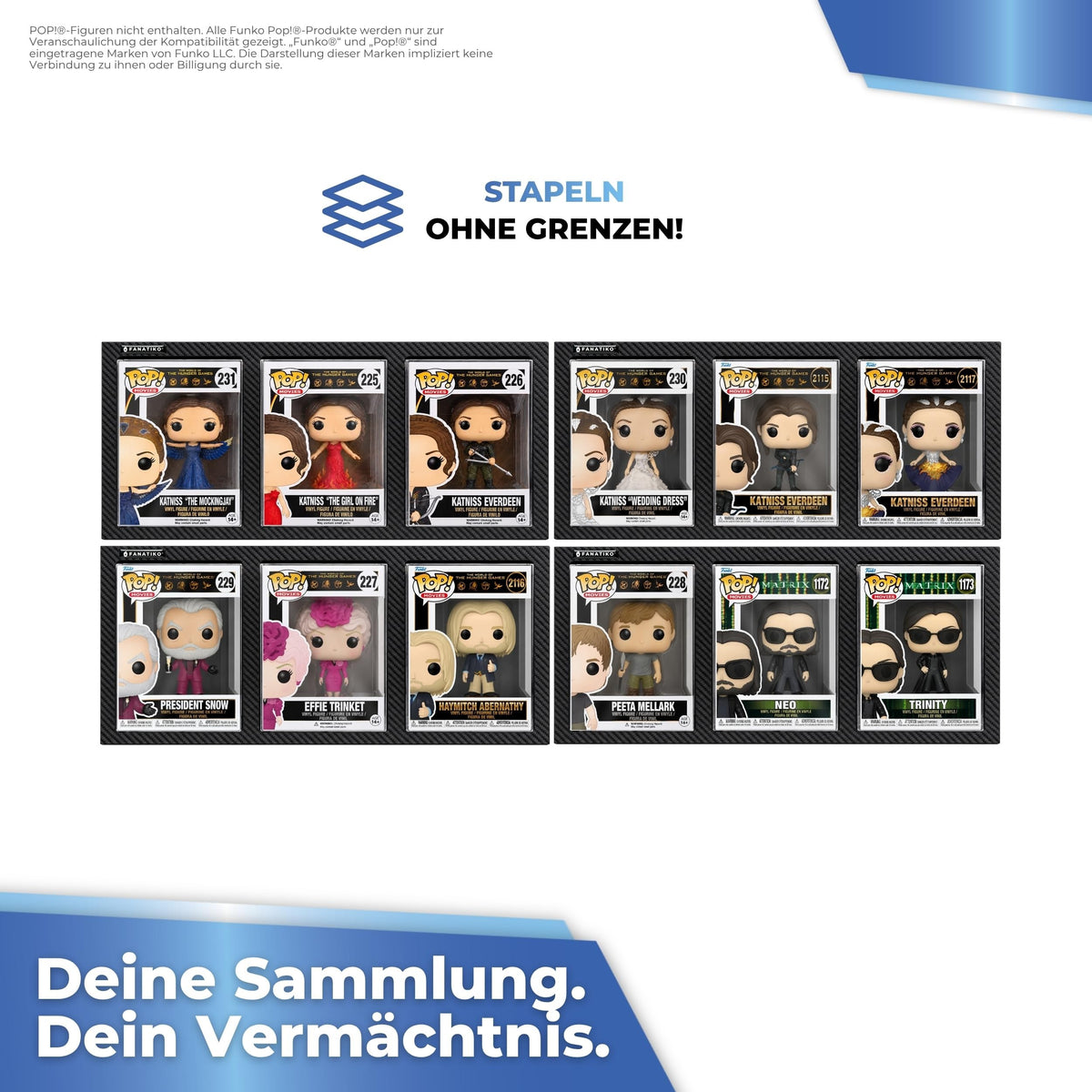 Mehrere Funko Pop Wanddisplays an der Wand