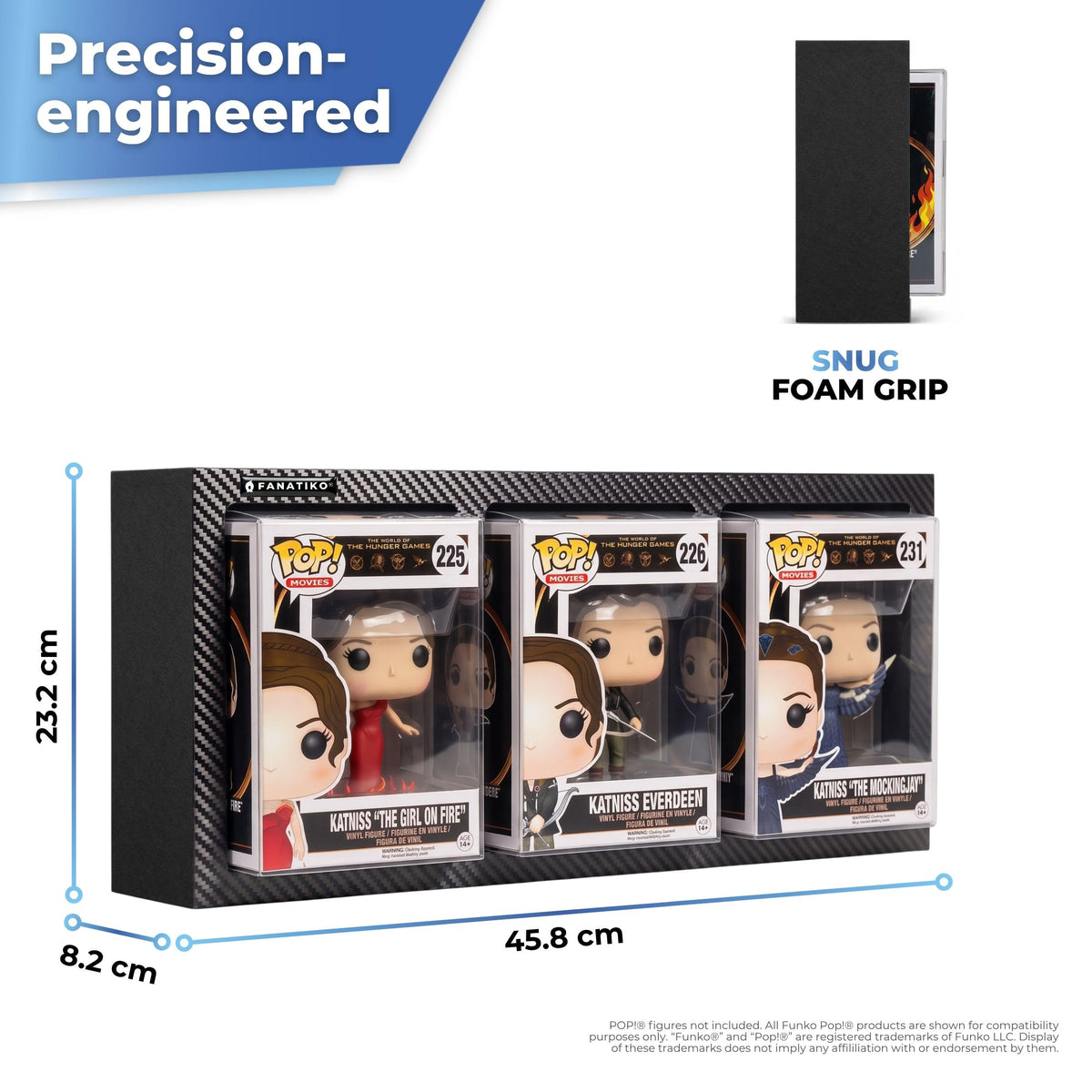 Medidas del expositor de pared para 3 Funko Pop con agarre de espuma