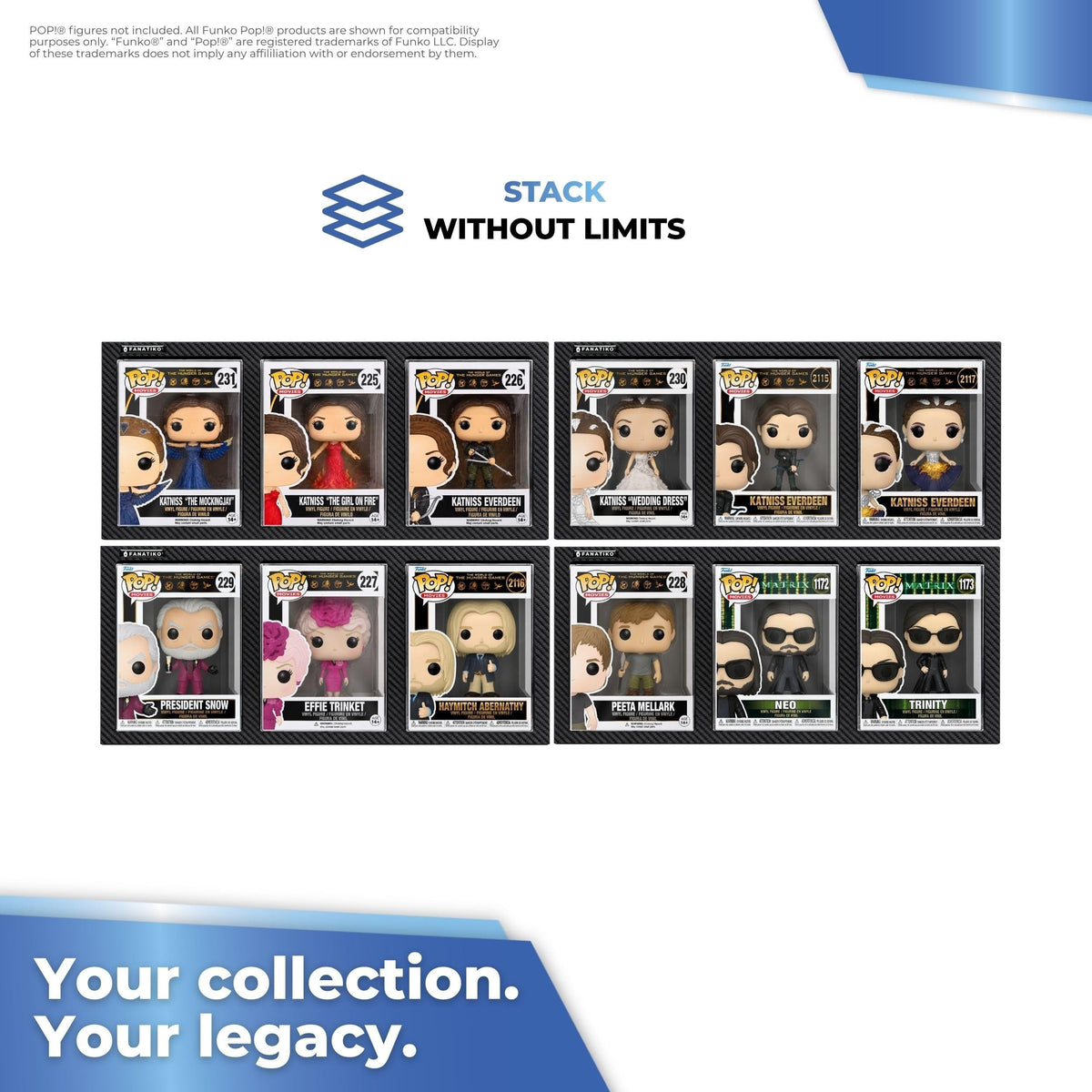 Varios expositores Funko Pop colgados en la pared