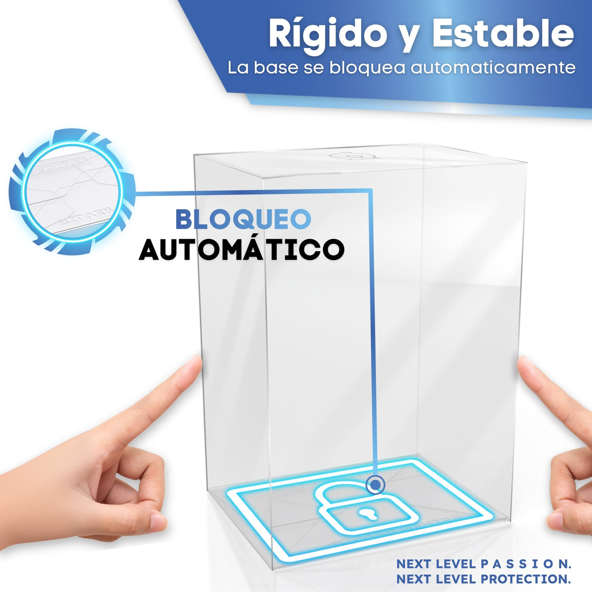 Base con bloqueo automático: protector Funko Pop 6" rígido y estable