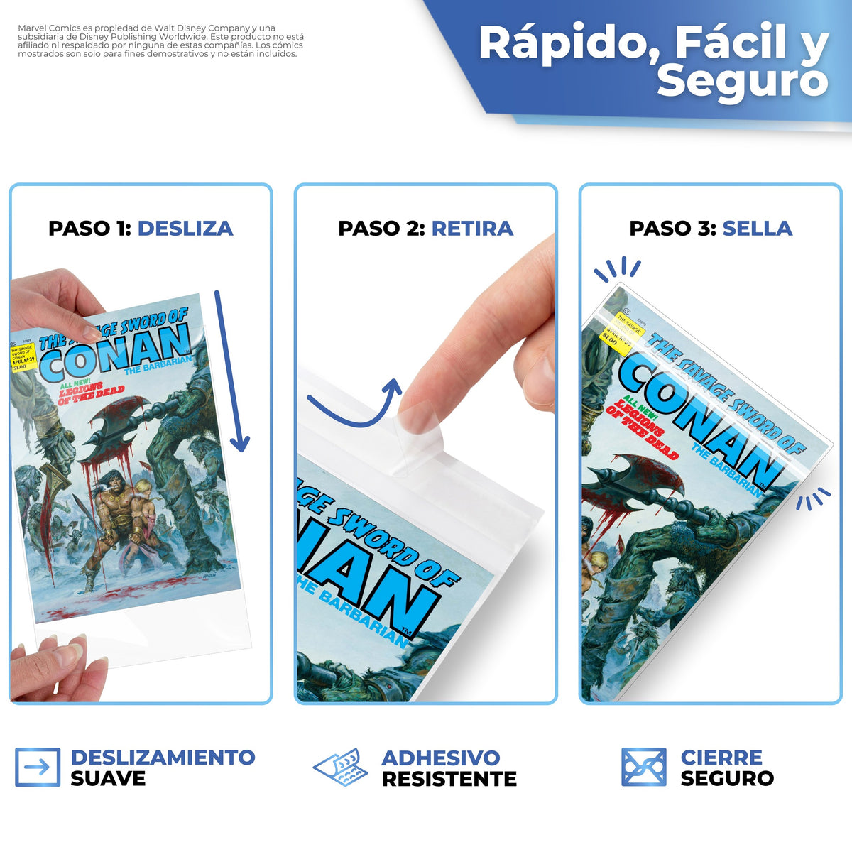 Rápido y seguro: desliza, retira la tira y sella