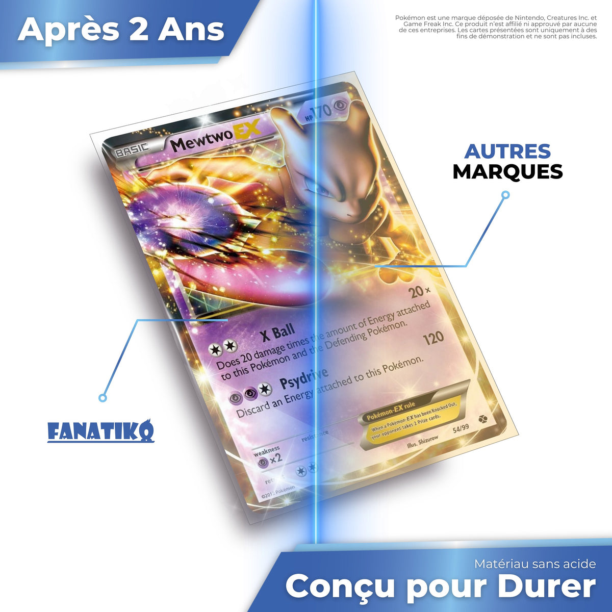 Pochette Fanatiko sans acide, transparente après 2 ans face à une autre marque