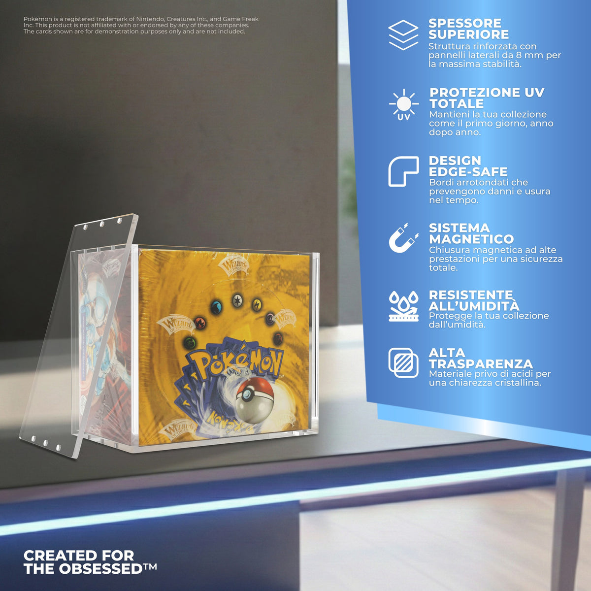 Caratteristiche della protezione PLATINUM in acrilico per Booster Box Pokémon