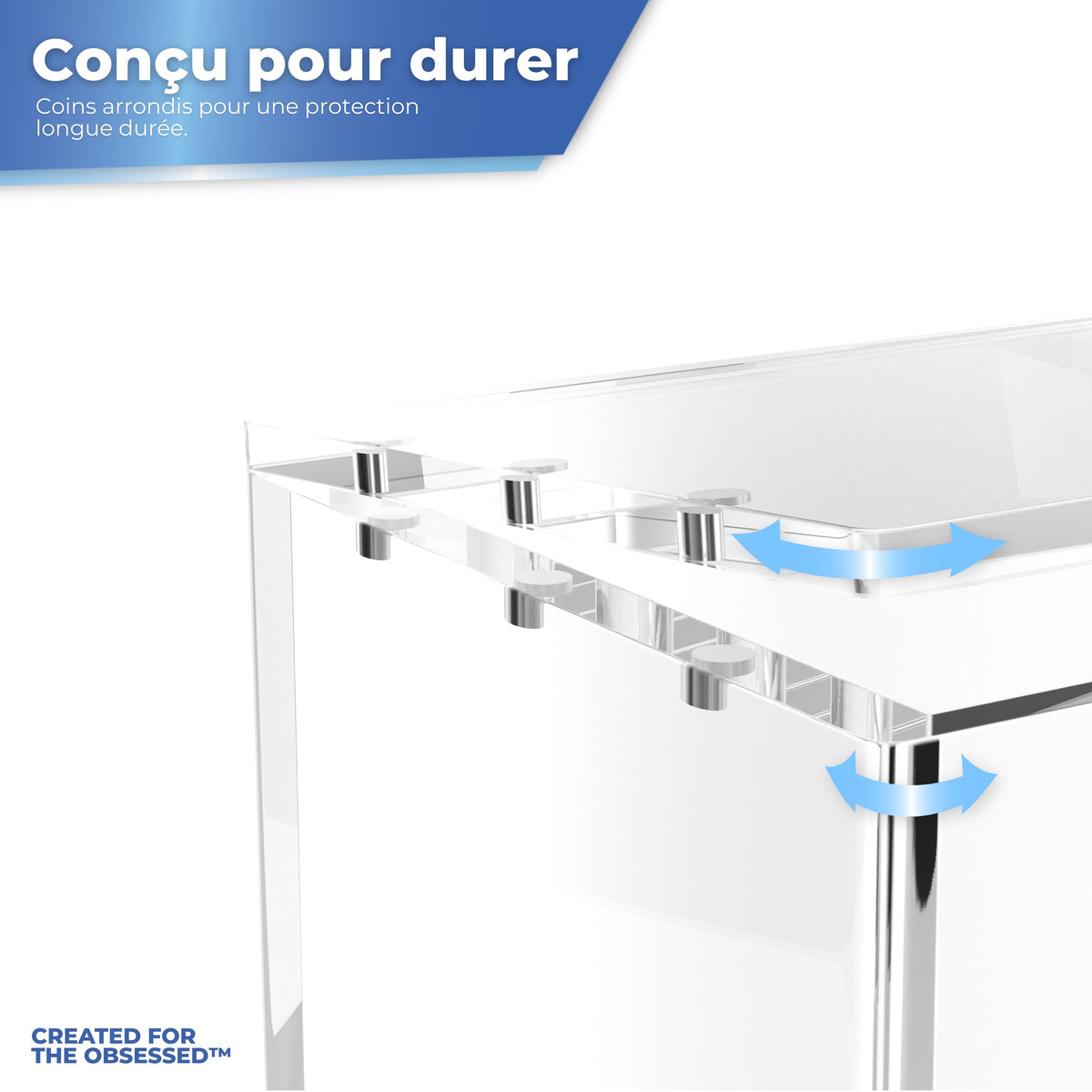 Conçu pour durer : boîtier acrylique ETB rigide aux bords renforcés
