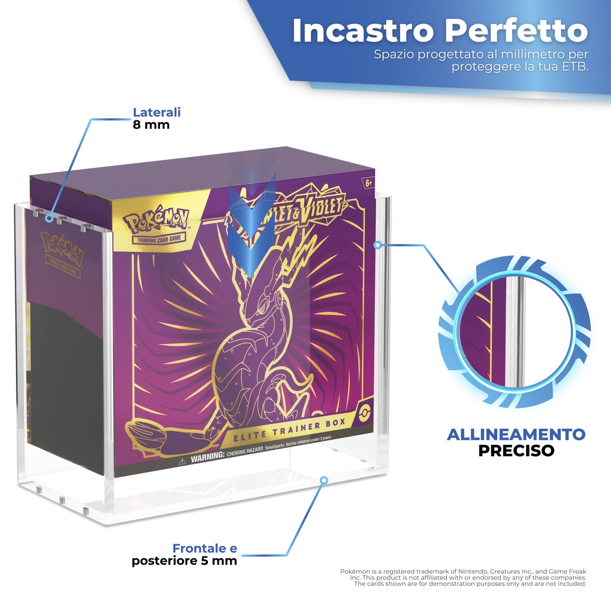 Incastro perfetto per Elite Trainer Box Pokémon, lati da 5 mm e frontale da 3 mm