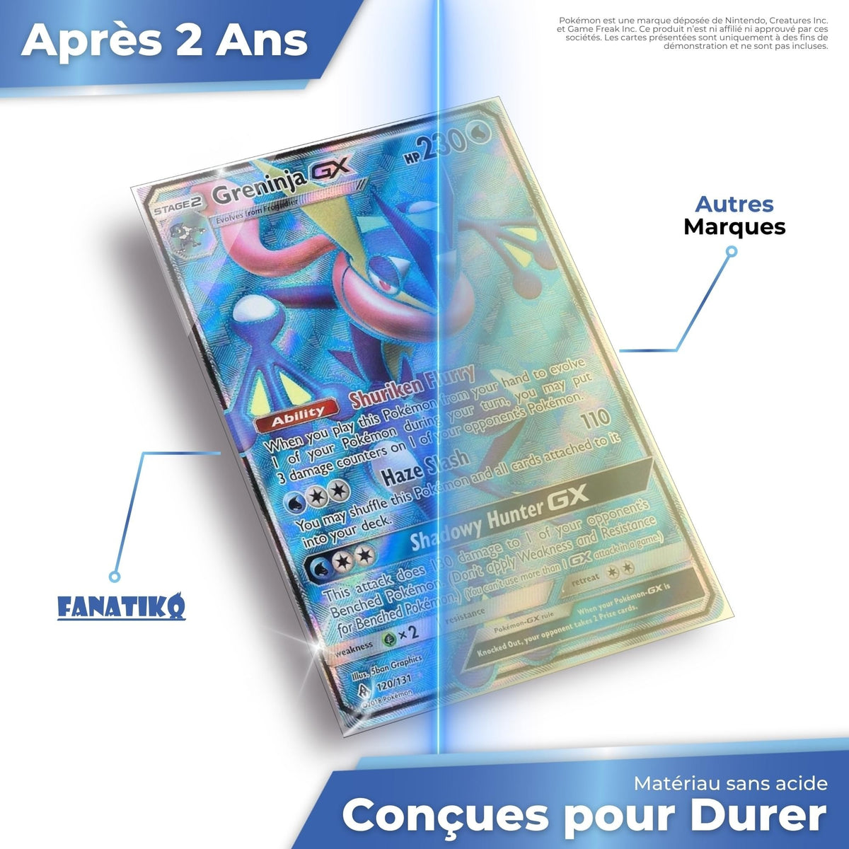 Pochette Fanatiko sans acide, transparente après 2 ans face à une autre marque