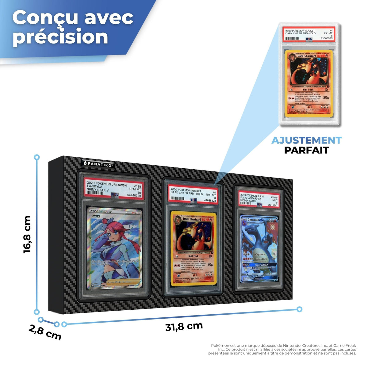 Dimensions du présentoir mural pour 3 cartes gradées