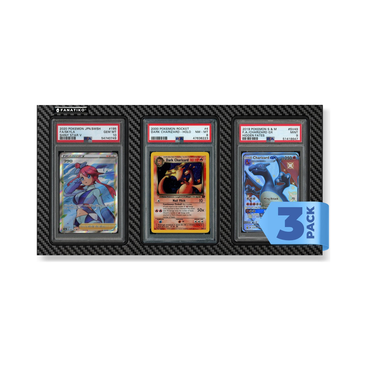 3-pack of Fanatiko wall displays for 3 PSA or CGC graded cards