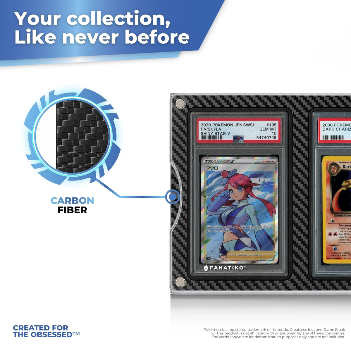 Carbon fibre finish on the Fanatiko Pro graded card display