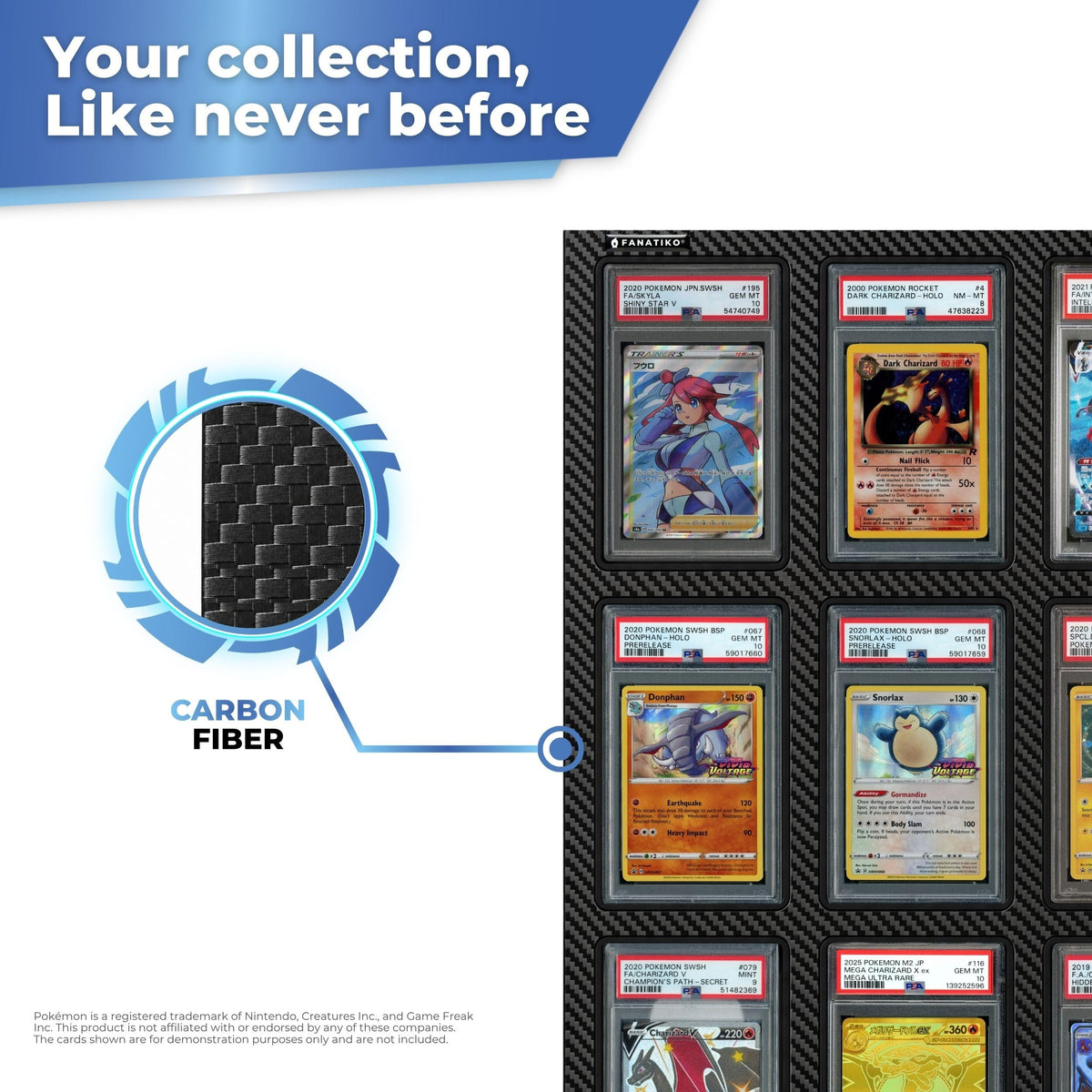 Carbon fibre finish on the Fanatiko graded card display