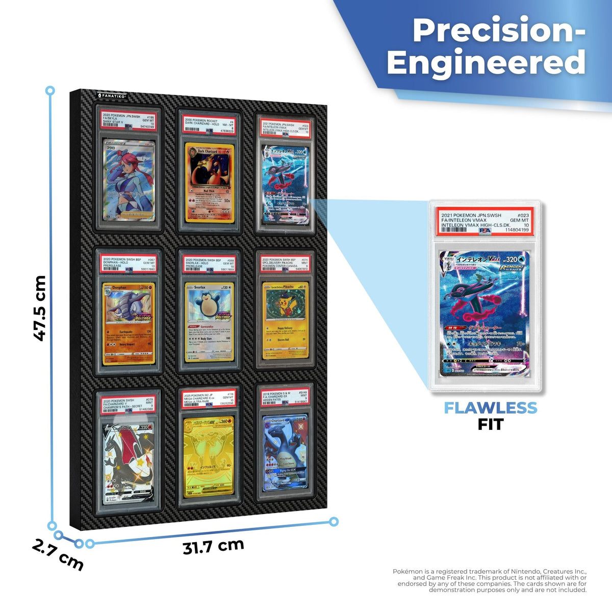 Display dimensions for 9 graded cards: 47.5 x 31.7 x 2.7 cm