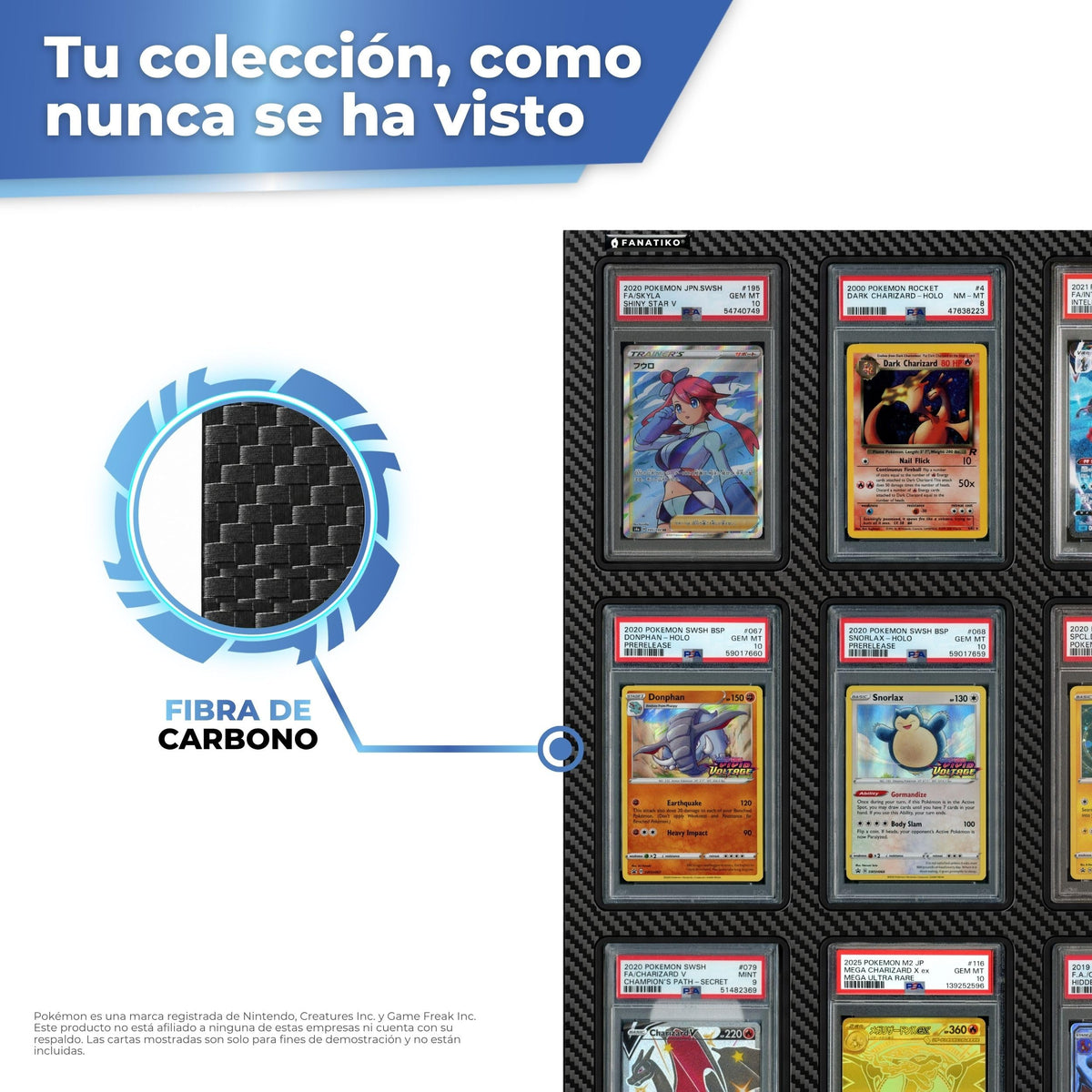 Acabado fibra de carbono del expositor de cartas gradeadas