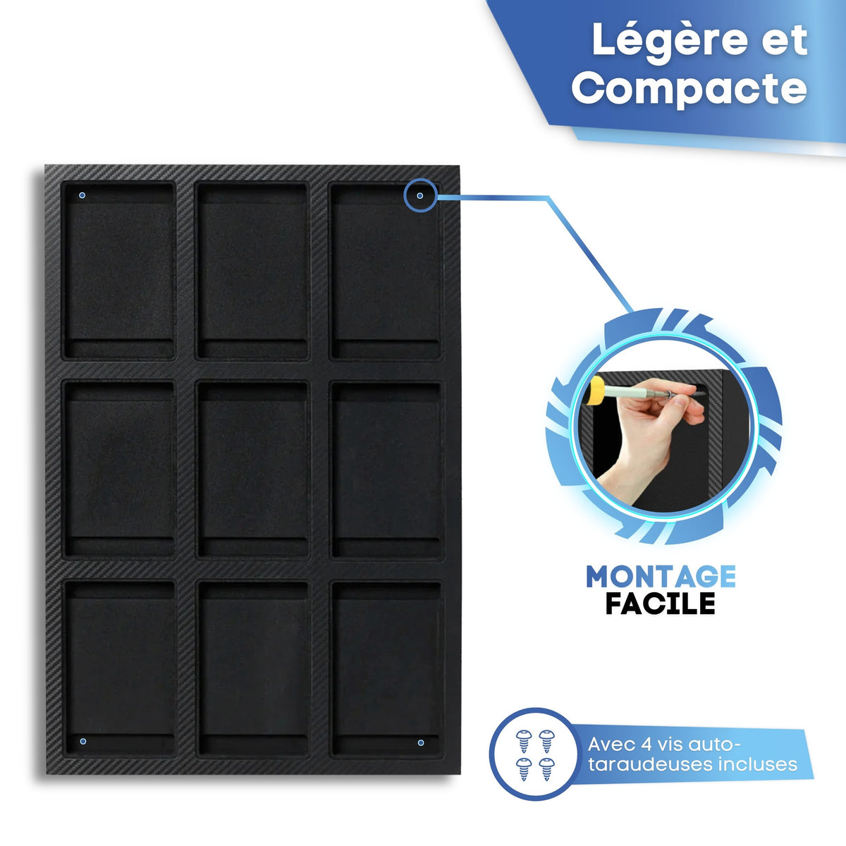 Léger et compact : fixation facile avec 4 vis incluses