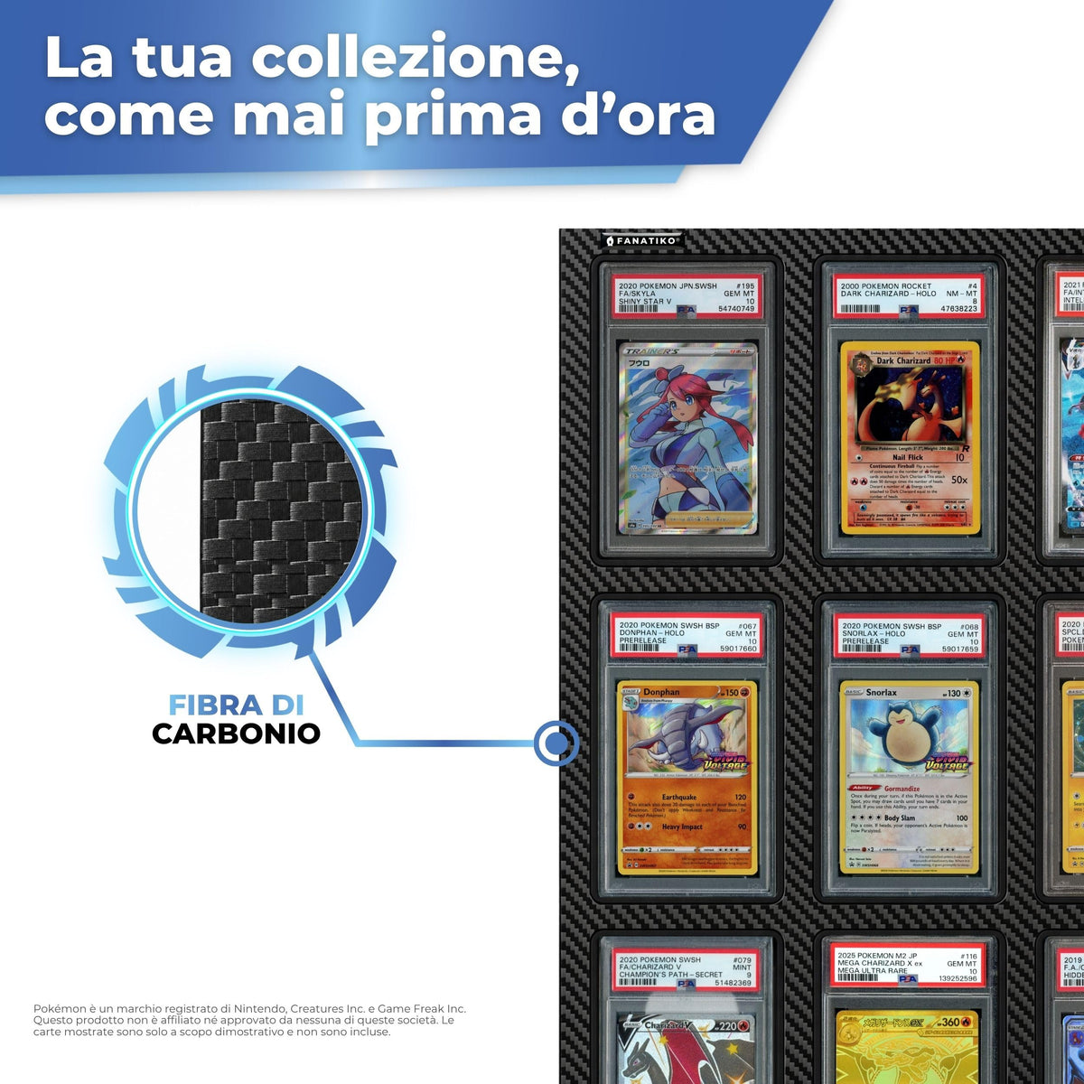 Finitura in fibra di carbonio dell'espositore per carte gradate