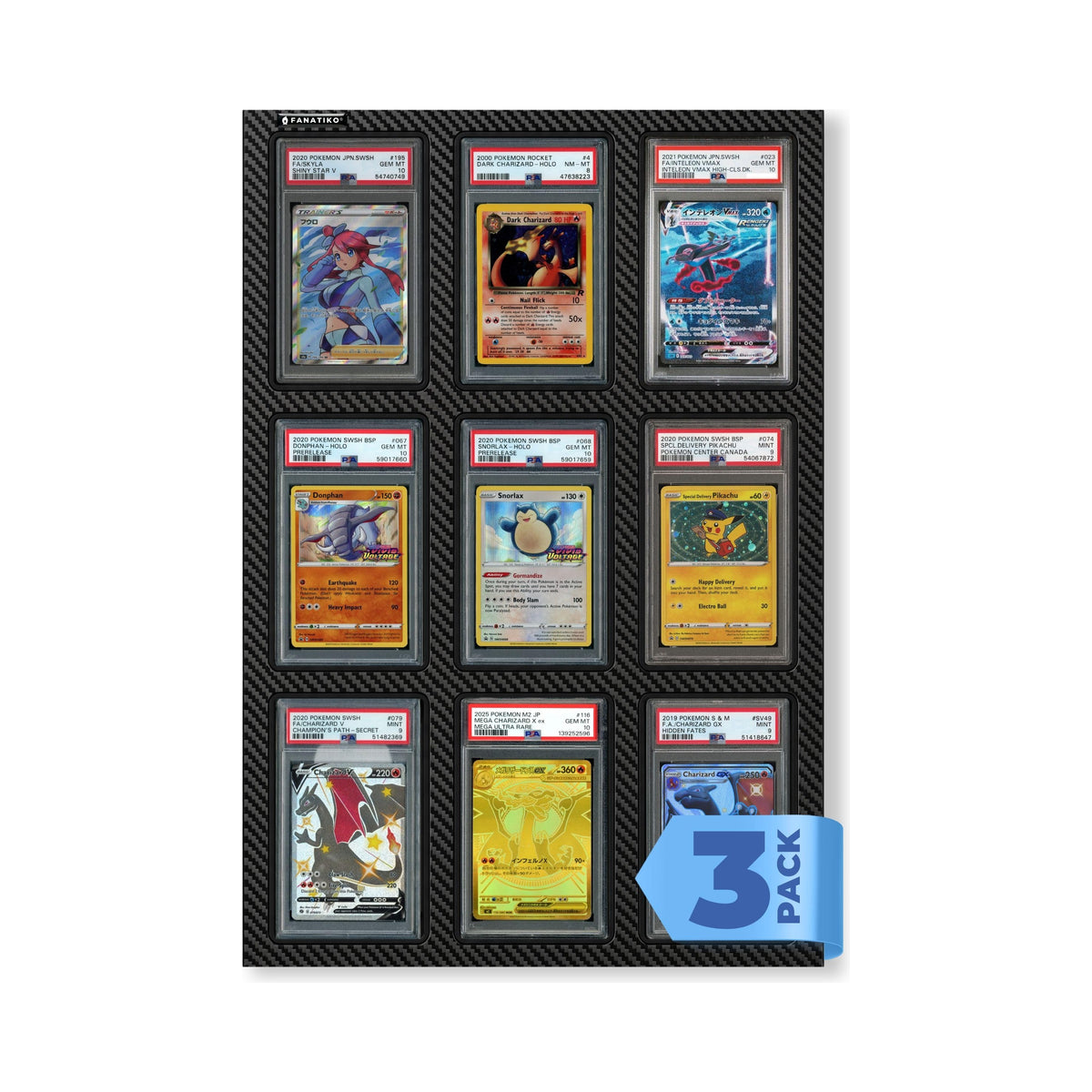 3-pack of Fanatiko graded card displays for 9 PSA or CGC slabs