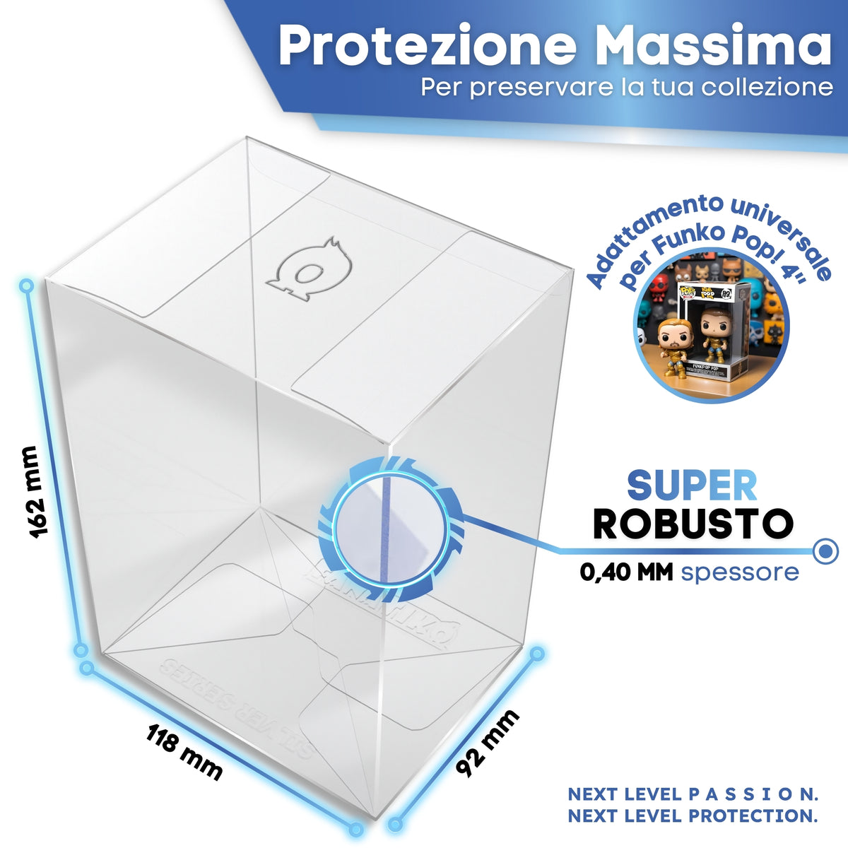 Protezione Funko Pop SILVER SERIES: 162 x 118 x 92 mm, spessore 0,40 mm
