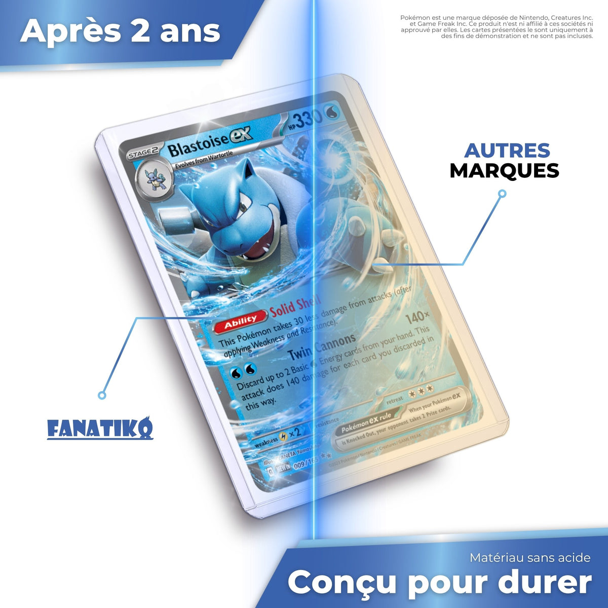 Toploader Fanatiko sans acide, transparent après 2 ans face à une autre marque