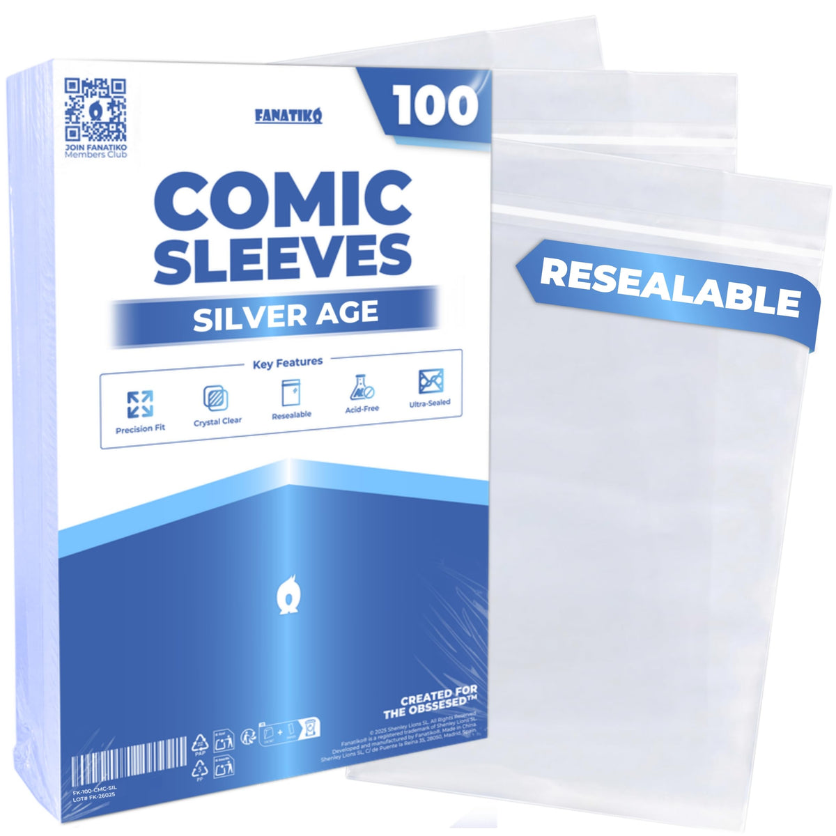 Acid-free comic bags in Silver size (187 x 268 mm) with adhesive closure