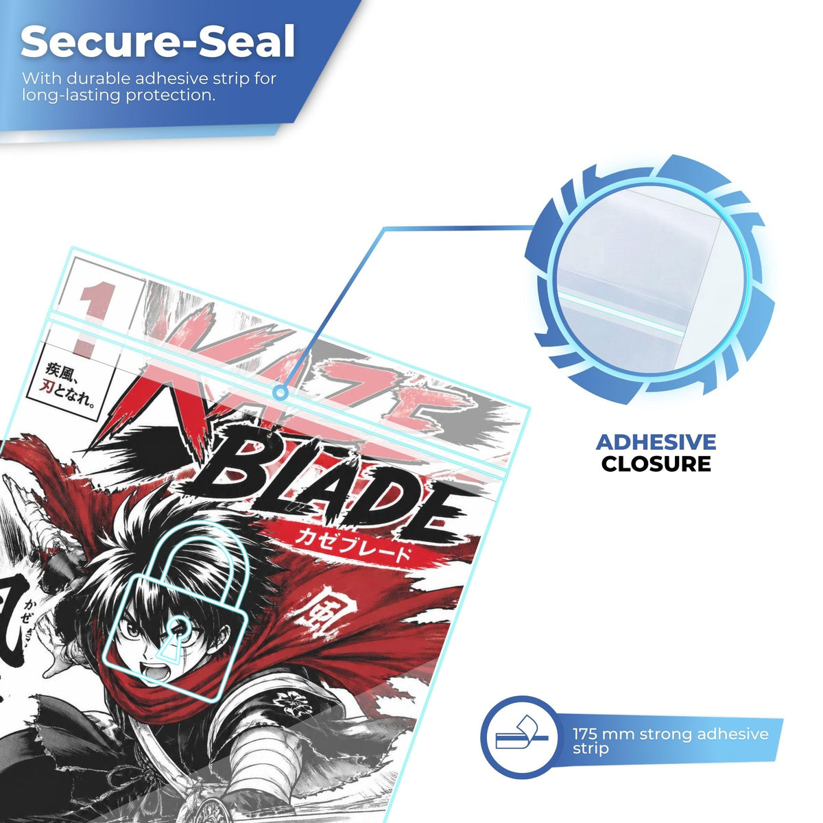 Strong adhesive closure for long-lasting protection