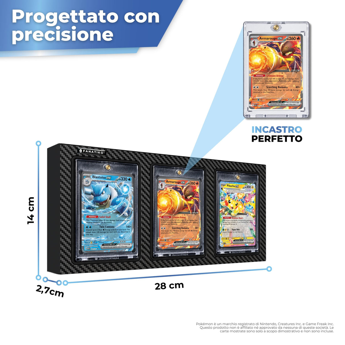 Misure dell'espositore per 3 carte in porta carte magnetici