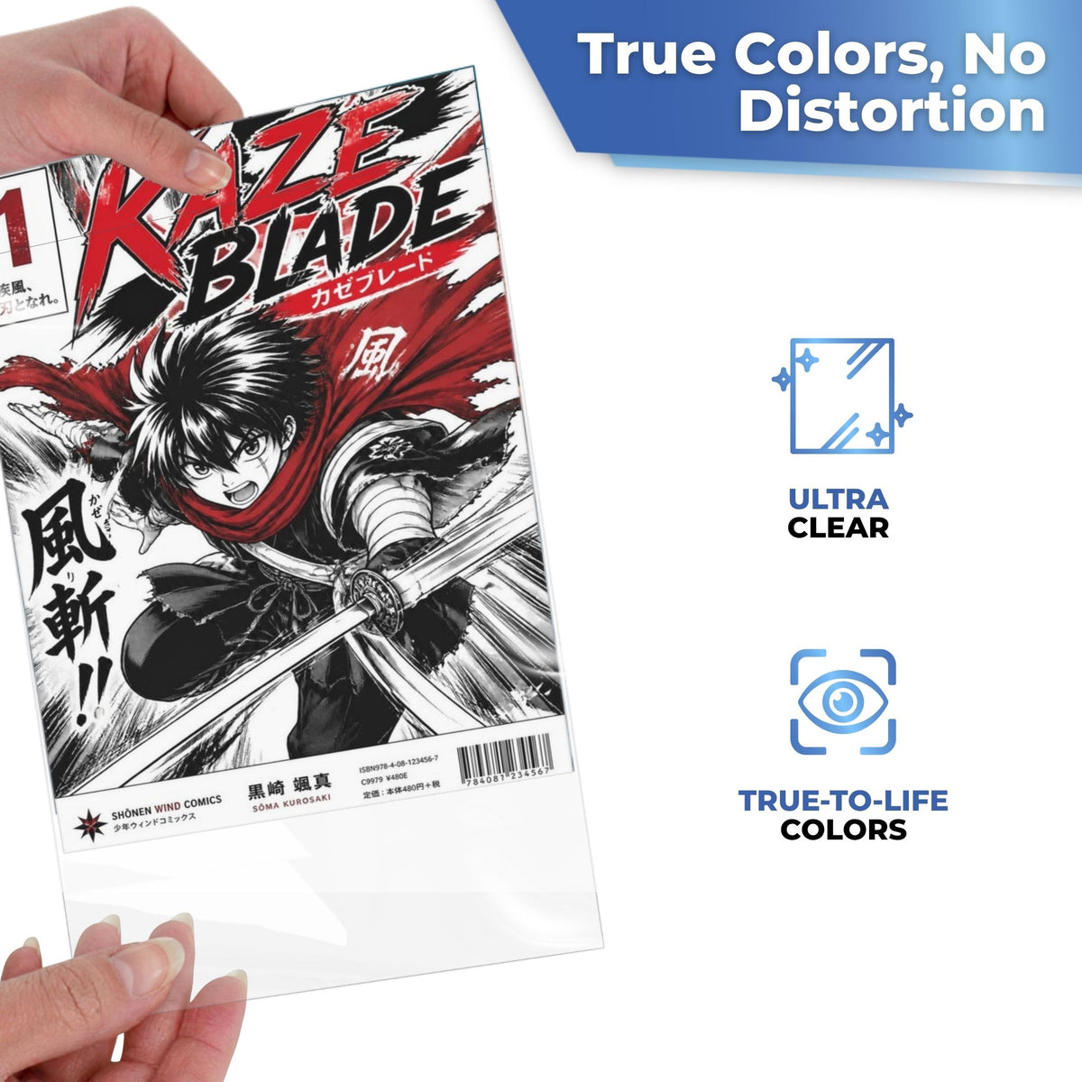 Ultra-clear sleeve with true-to-life cover colours