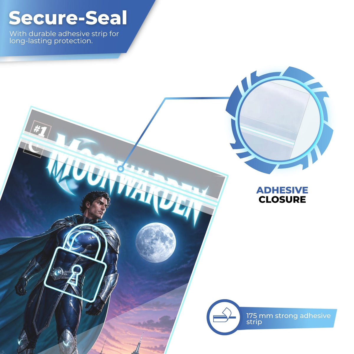Strong adhesive closure for long-lasting protection