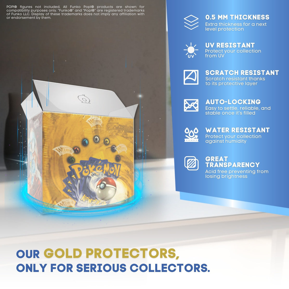 GOLD protector features: 0.5 mm, UV, scratch-resistant, auto-lock, water-resistant, clear