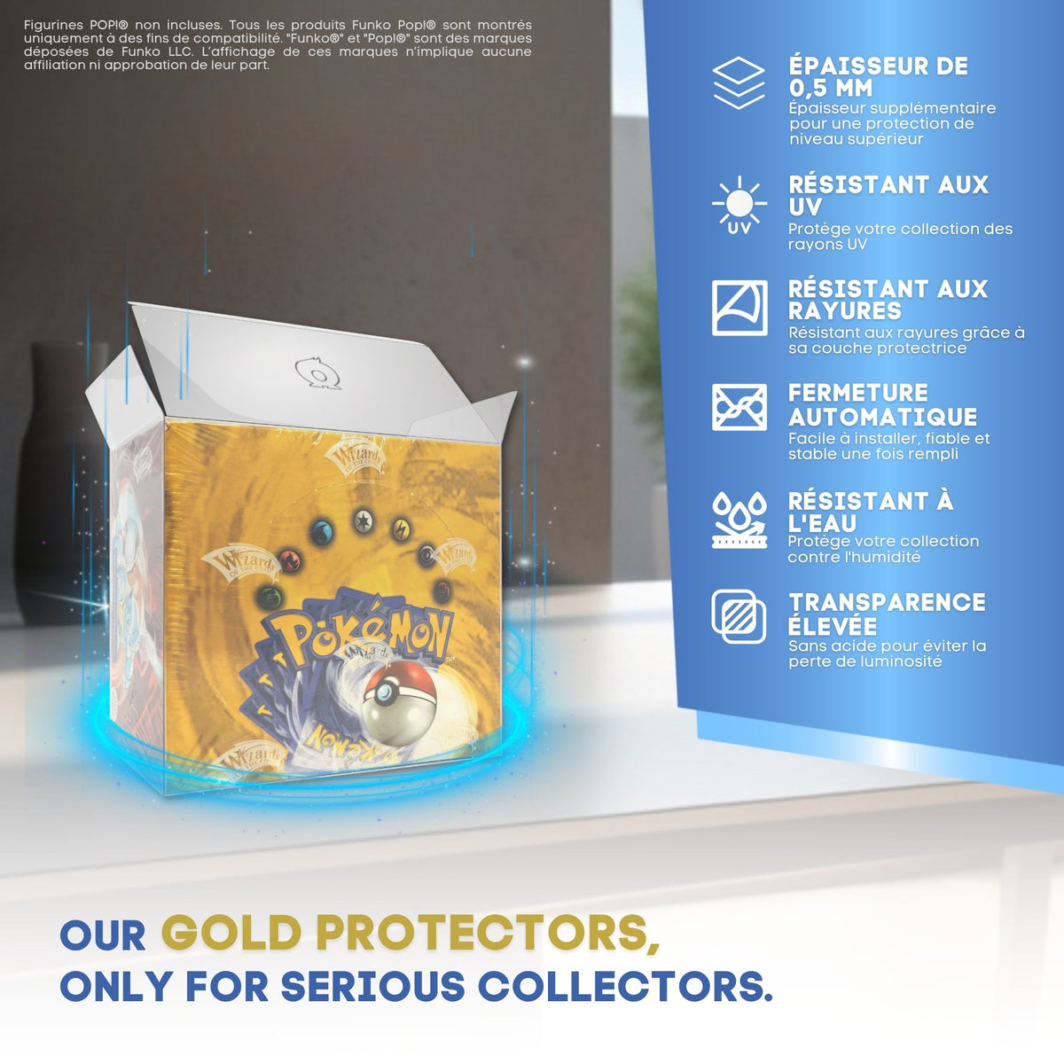 Points forts de la protection GOLD : 0,5 mm, UV, anti-rayures, verrouillage, eau, transparence