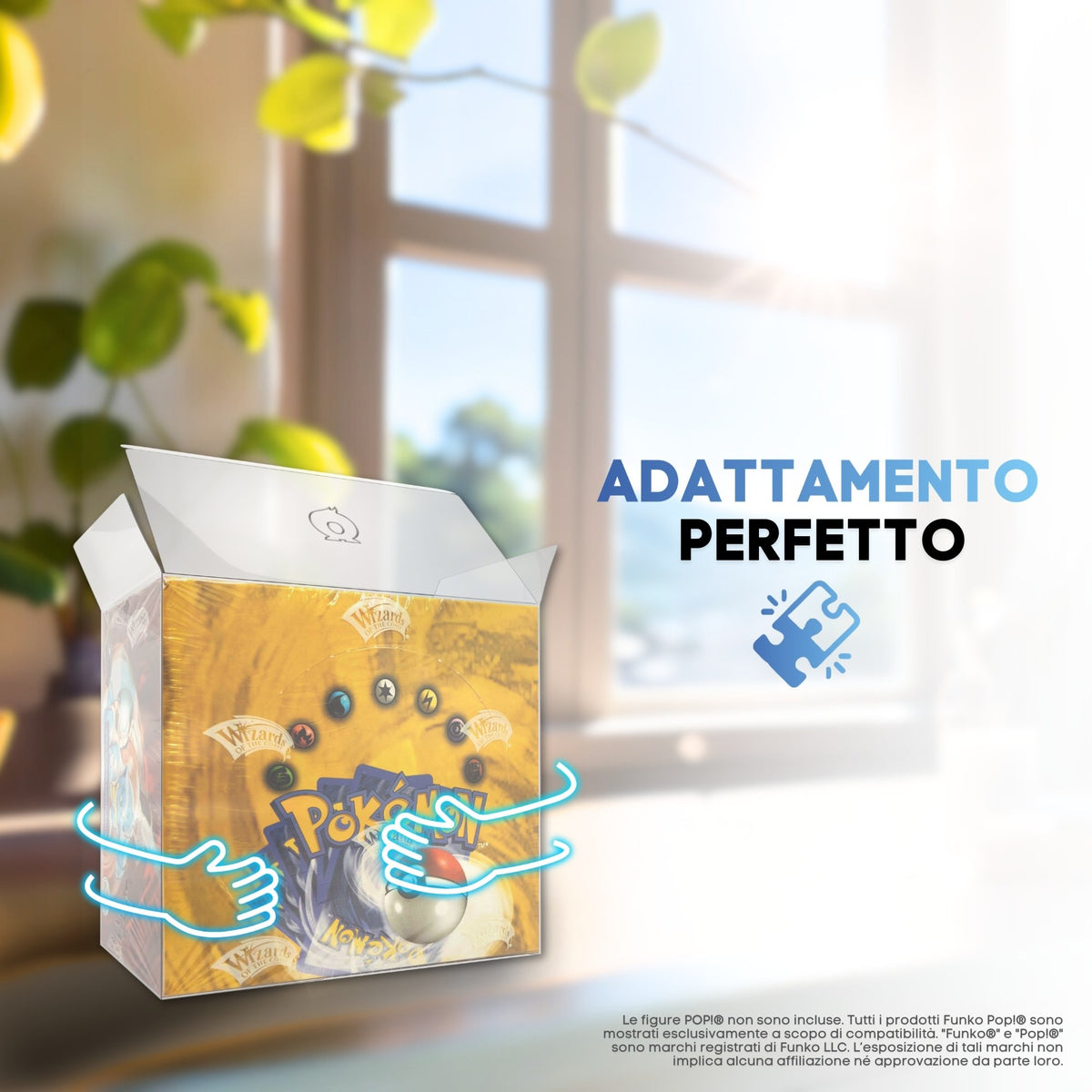 Booster Box Pokémon perfettamente inserita nella protezione