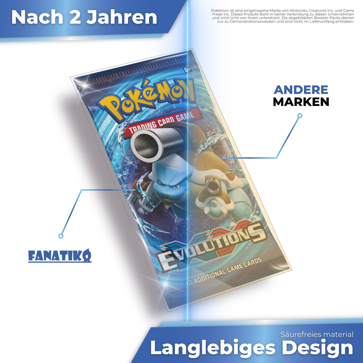 Säurefreie Fanatiko Hülle nach 2 Jahren klar im Vergleich zu einer anderen Marke