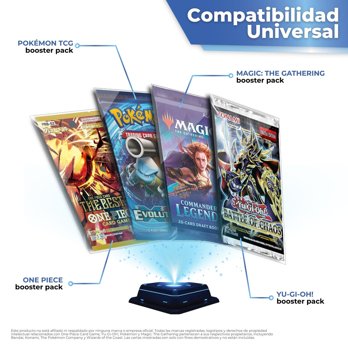 Compatibles con sobres de Pokémon, Magic, One Piece y Yu-Gi-Oh!