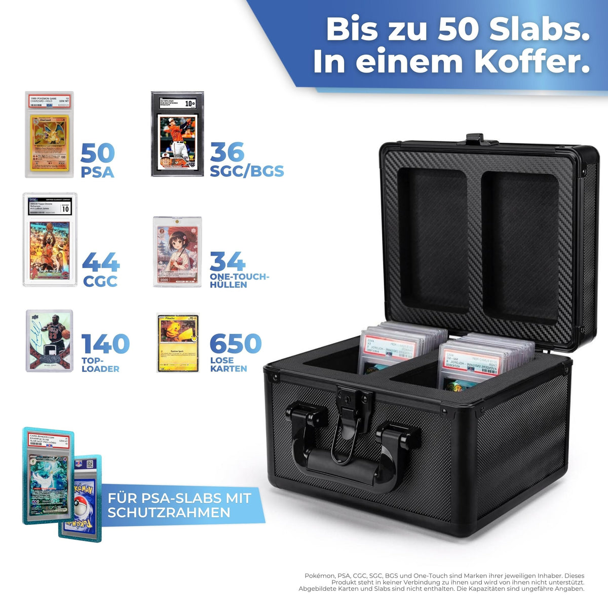Fassungsvermögen des Koffers: bis zu 50 PSA Slabs