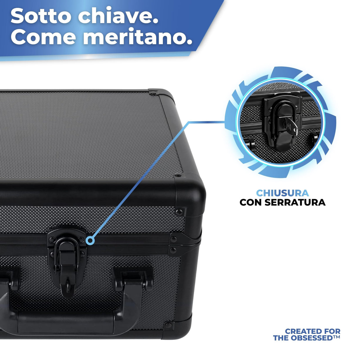 Chiusura con serratura della valigetta in alluminio