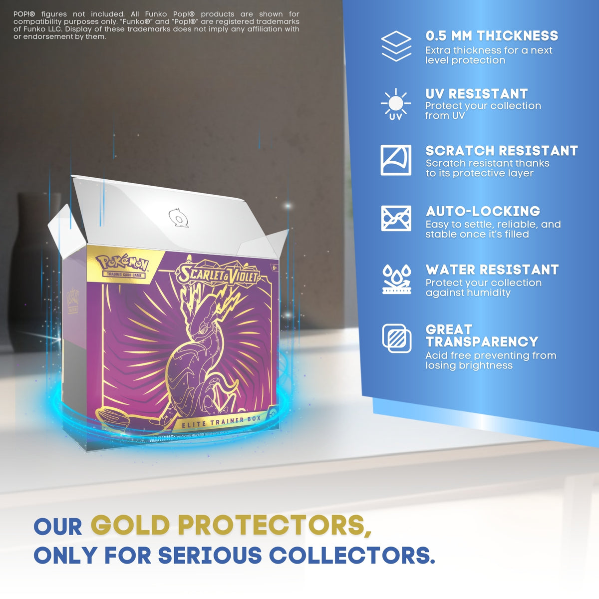 GOLD protector features: 0.5 mm, UV, scratch-resistant, auto-lock, water-resistant, clear