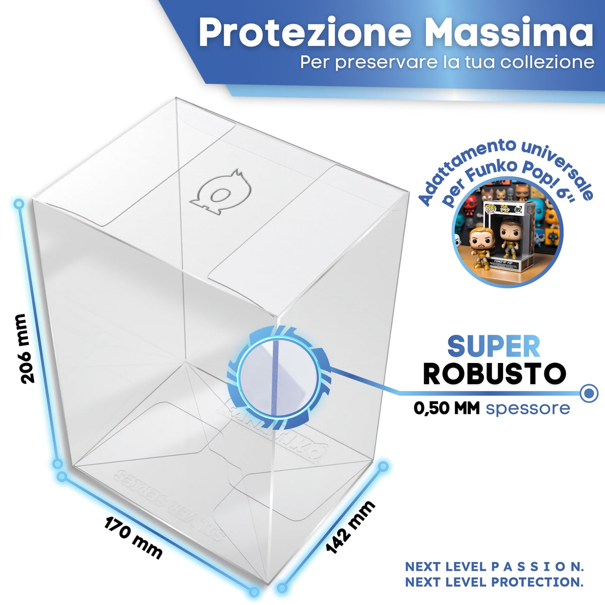 Protezione Funko Pop 6" GOLD SERIES: 208 x 170 x 142 mm, spessore 0,50 mm