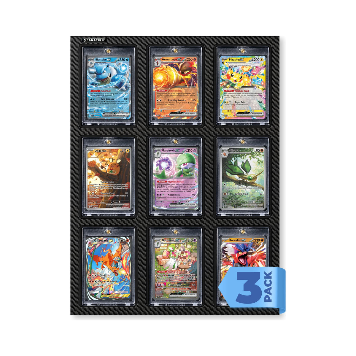 3-pack of Fanatiko wall displays for 9 cards in magnetic holders