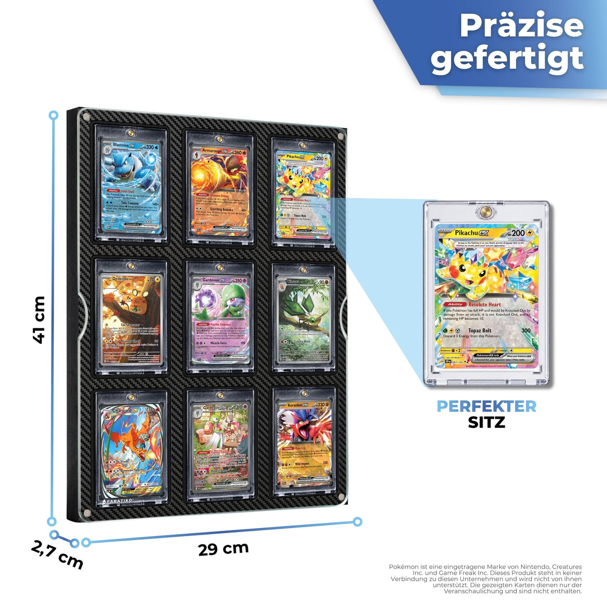 Maße des Displays für 9 Karten in Magnethüllen
